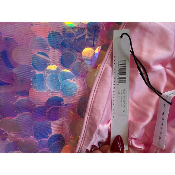 Susana Monaco pink midi sequin dress vegas strapless large - Picture 7 of 10